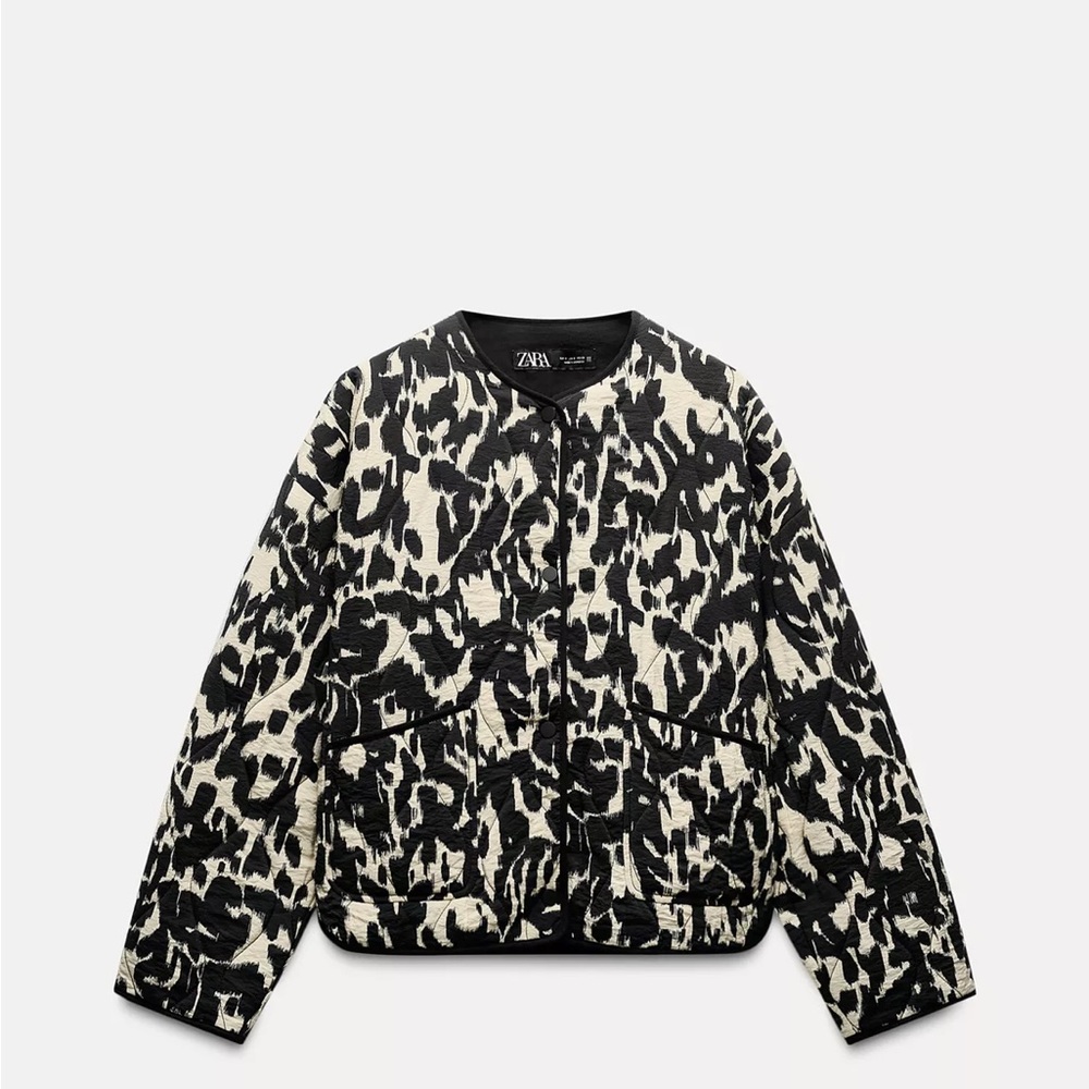 Zara Black and White Bomber Jacket with Modern Camouflage Print